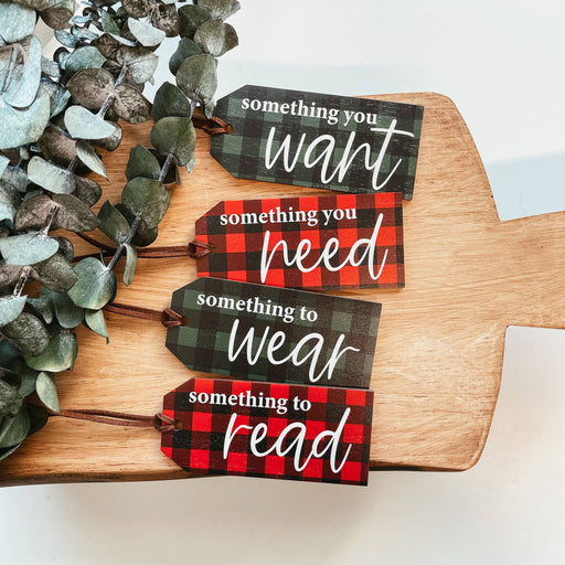 Mindful Gifting Tags | Want, Need, Wear, Read | Plaid