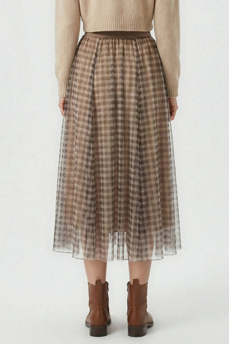 Plaid Tulle Midi Skirt
