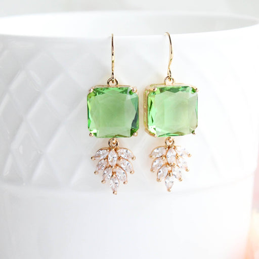 Art Deco Earrings | Leaf Green | Glass Leaf Earrings