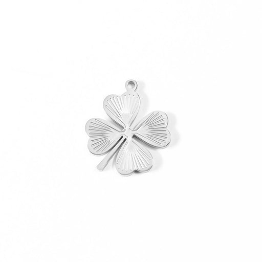 Stainless Steel Sunburst Four Leaf Clover Charm