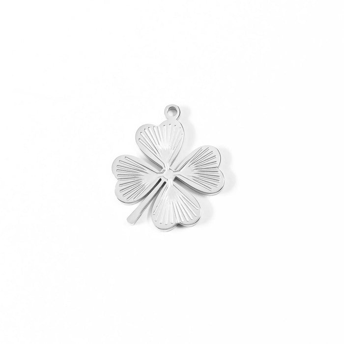 Stainless Steel Sunburst Four Leaf Clover Charm