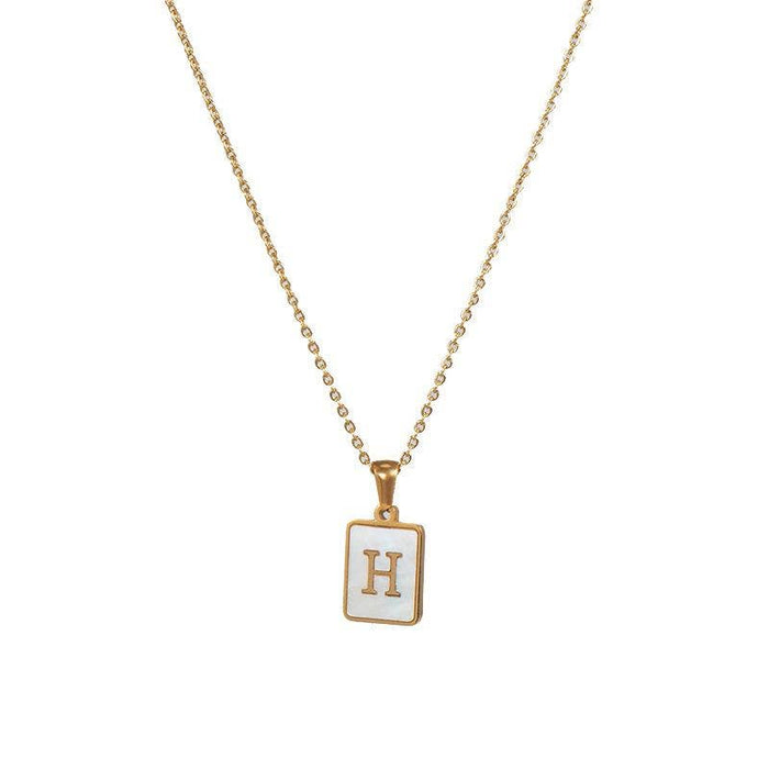 Mio Queena - Square Initial 18K Gold-plated Stainless Steel Necklace: Golden T (including chain)