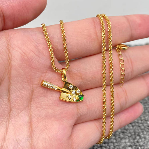 Inlaid CZ 18K Gold Plated Shovel Charm Necklace