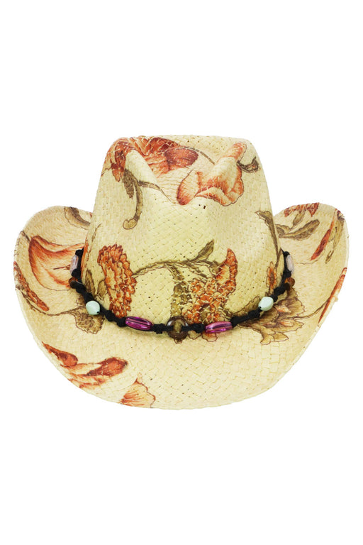 Floral Print Raffia Straw Cowboy Hat