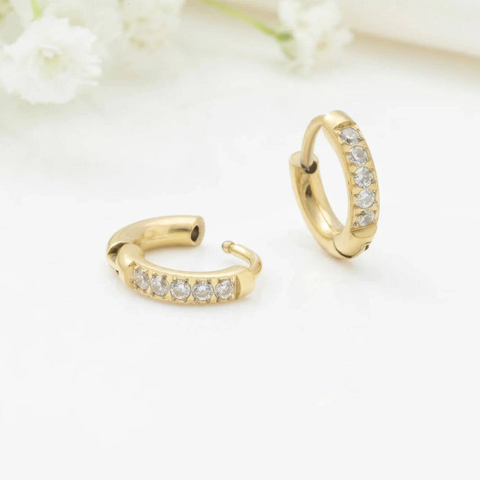 14K Gold Filled PLUS CZ Stone Huggie Earrings