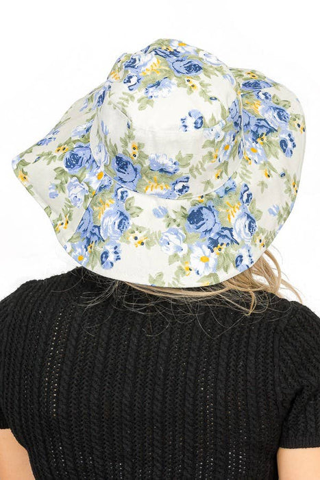 Flower Design Bucket Style Big Brim Both-Side Sun Hat