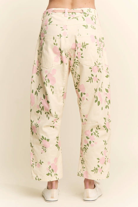 FLORAL PRINT BARREL JEANS
