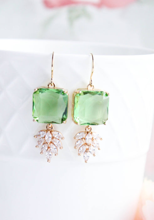 Art Deco Earrings | Leaf Green | Glass Leaf Earrings