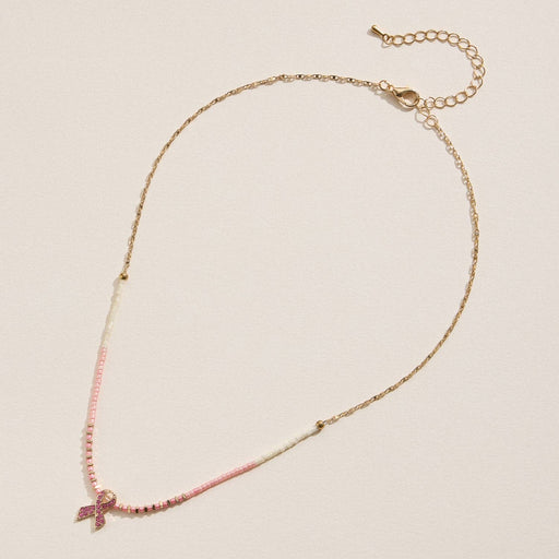 Awareness Pink Ribbon Beaded Necklace