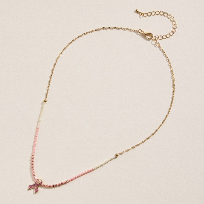 Awareness Pink Ribbon Beaded Necklace