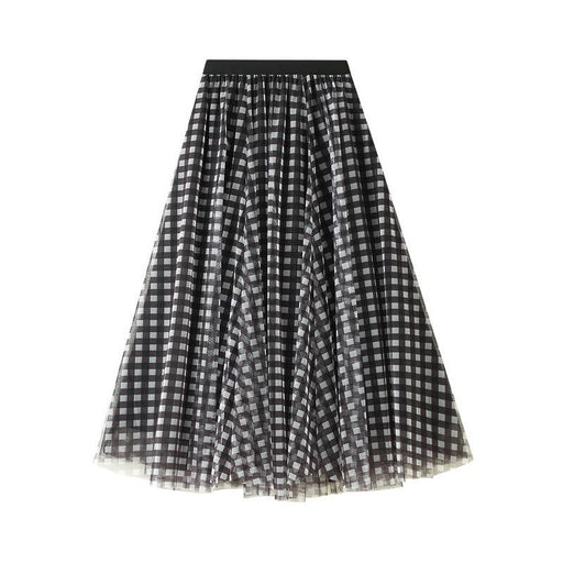 Plaid Tulle Midi Skirt