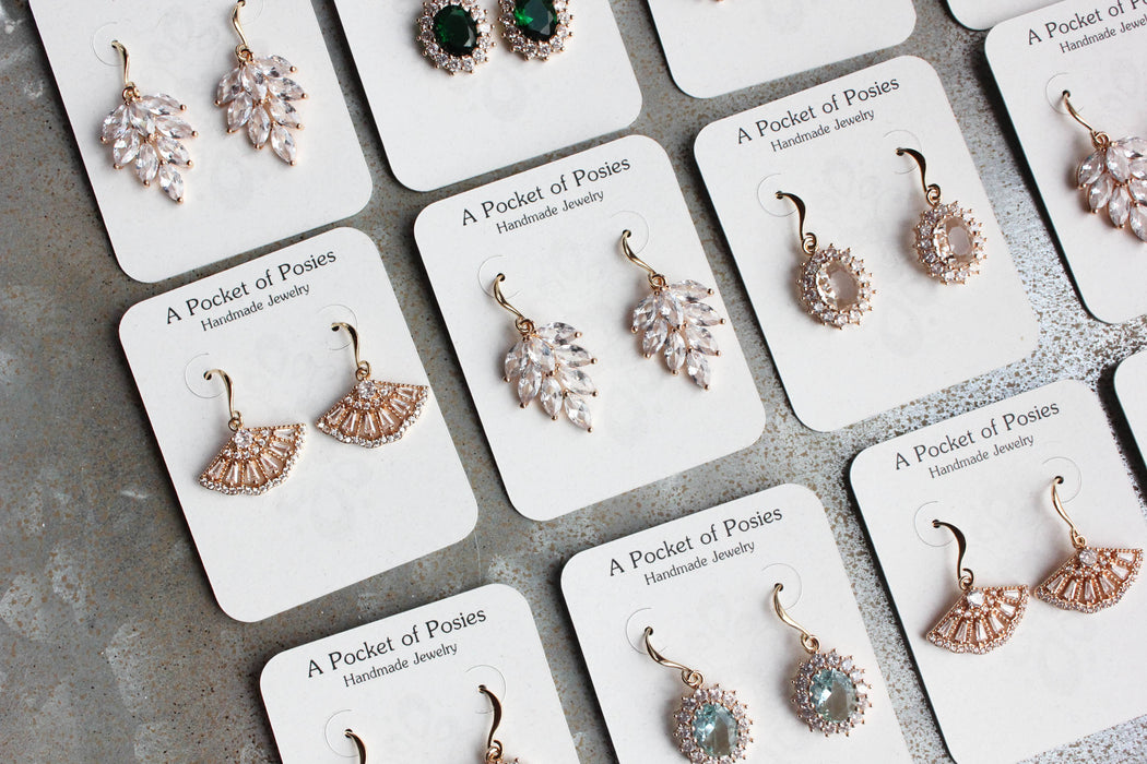 Sparkling Clear Glass Earrings | Oval Drop Earrings