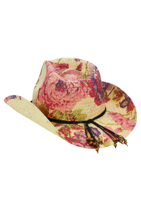 Floral Print Raffia Straw Cowboy Hat