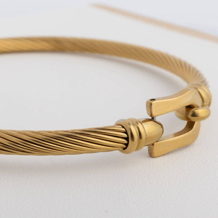 18K Gold PVD Stainless Steel Buckle Clasp Bangle Bracelet