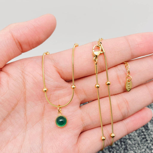 Green Aventurine Round Charm18K Gold Plated Necklace -FGS/CS