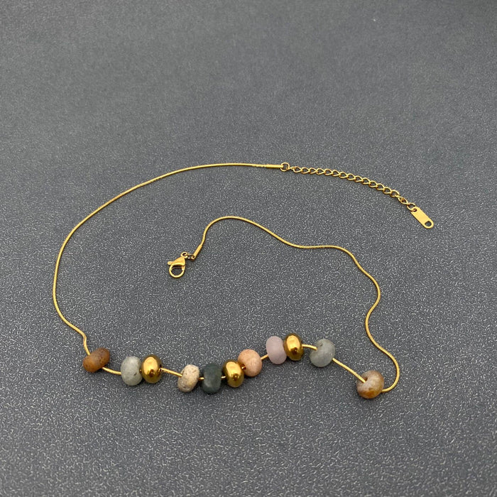 Natural Stone Beaded Charm 18K Gold Plated Necklace