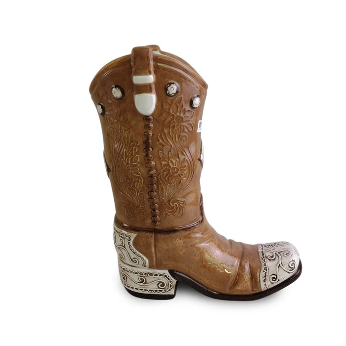 Vase/Planter Ceramic Western Boot 11.5" Brown