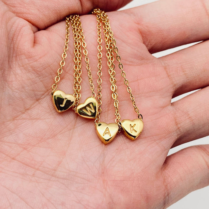 Stainless Steel Heart-shaped Alphabet Pendant Necklace