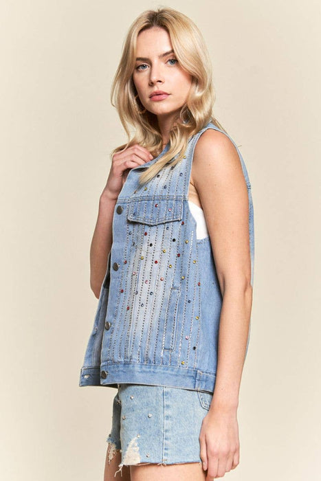 Rainbow Bejeweled Denim Vest