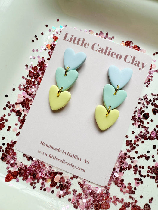 Triple Heart Dangles | Polymer Clay Earrings