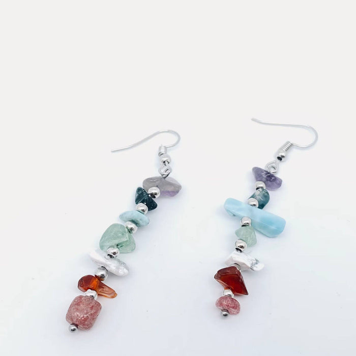 Handmade Colorful Natural Gravel Pendant Earrings