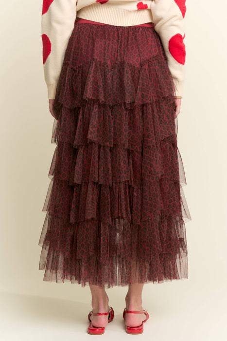 TIERED TULLE MESH MAXI-MIDI SKIRT