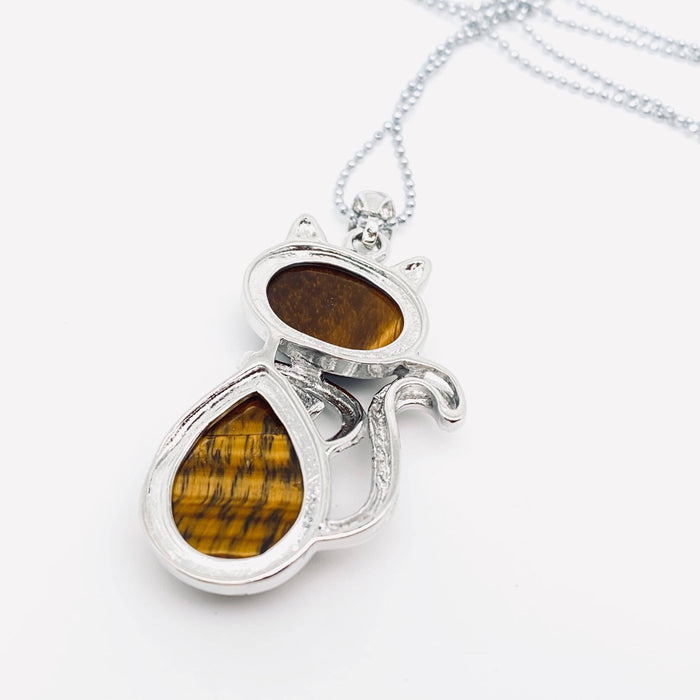Natural Stone Cat-shaped Pendant Necklace - CS