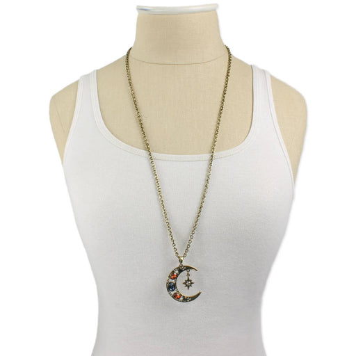Jeweled Moon & Star Long Necklace