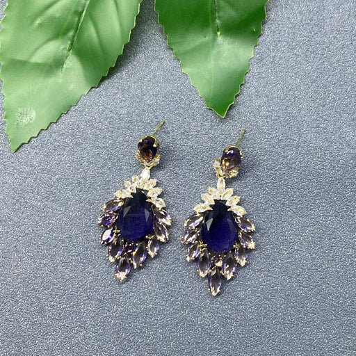 Sparkling Purple Glass Rhinestone Vintage Dangle Earrings