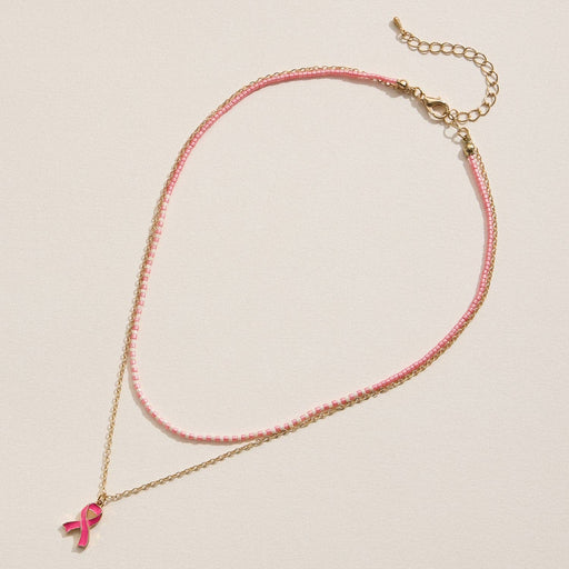 Layered Pink Ribbon Necklace
