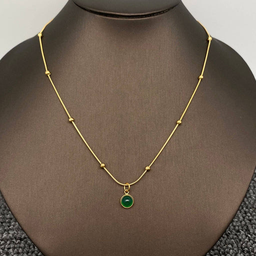 Green Aventurine Round Charm18K Gold Plated Necklace -FGS/CS