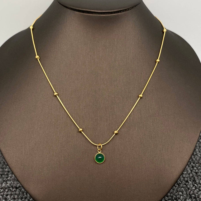 Green Aventurine Round Charm18K Gold Plated Necklace -FGS/CS