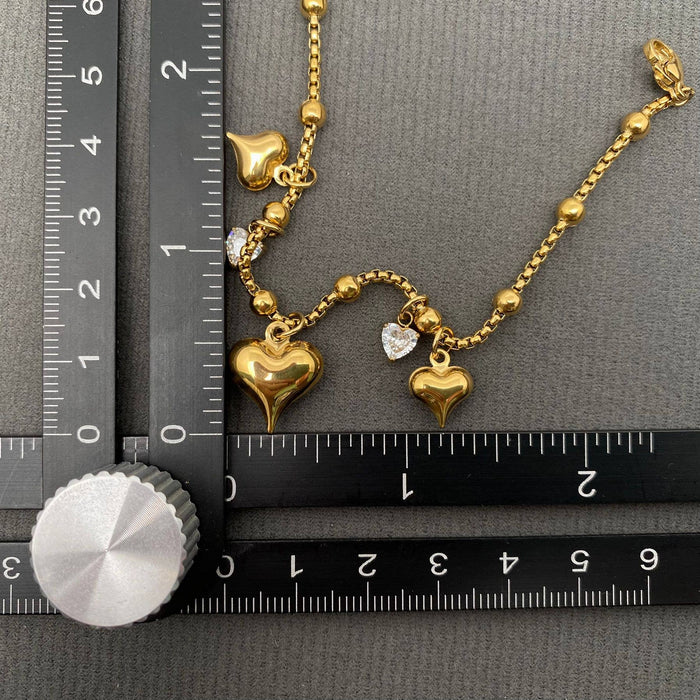 18K Gold Plated Stainless Steel Heart Charm Bracelet - FGS