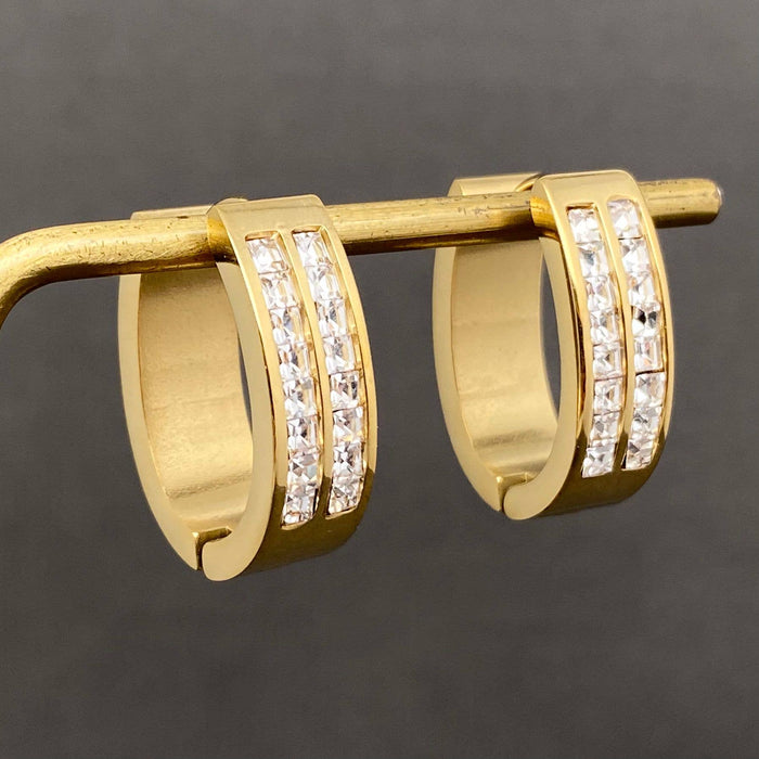 Zircon Inlaid 18K Gold Plated S.Steel Huggie Earrings