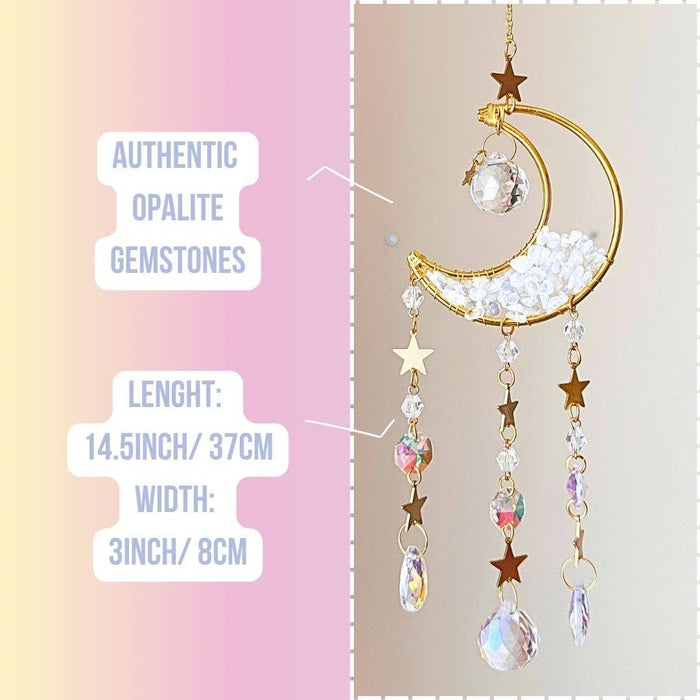 Opalite Moon Suncatcher - Crystal Window Decor Gift