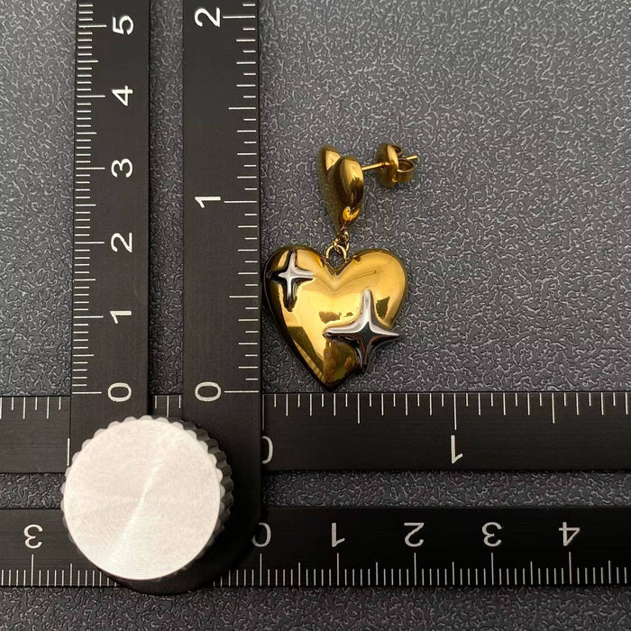 Two Tone Star Heart Charm 18K Golden S.Steel Earrings