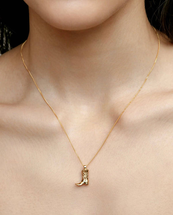 CowGirl Costal Dainty Boot Necklace 14K Steel "Kick ASS"
