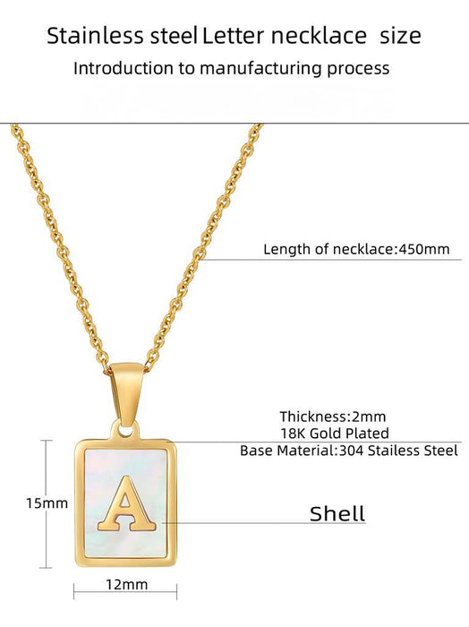 Mio Queena - Square Initial 18K Gold-plated Stainless Steel Necklace: Golden E (including chain)