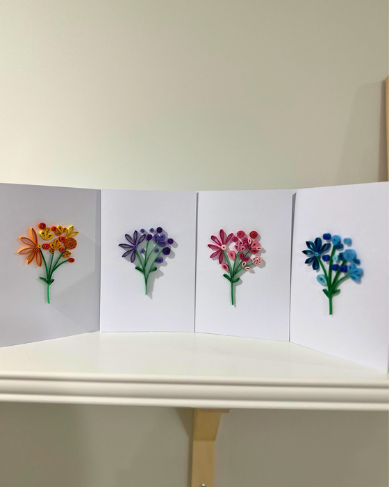 Quilled Bouquet Greeting Card, Handmade Flowers