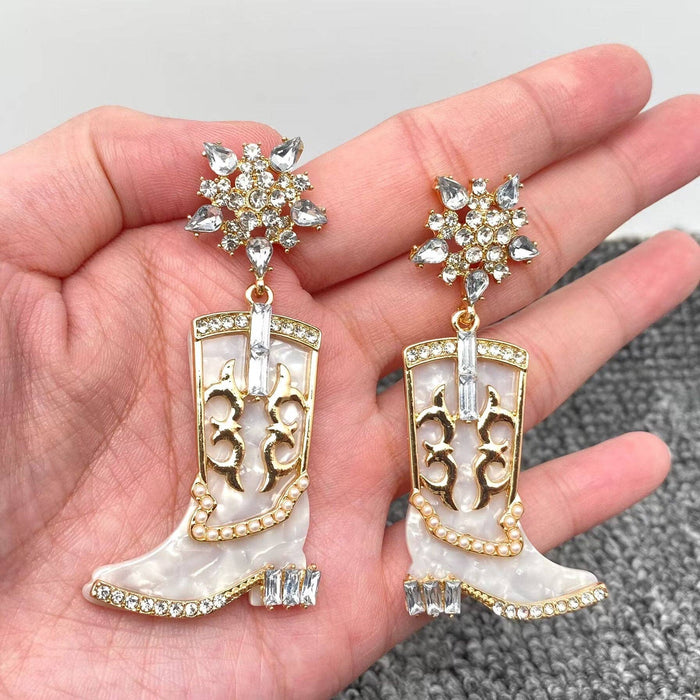 WJ - Western Style Inlaid Rhinestone Boots Post Earrings