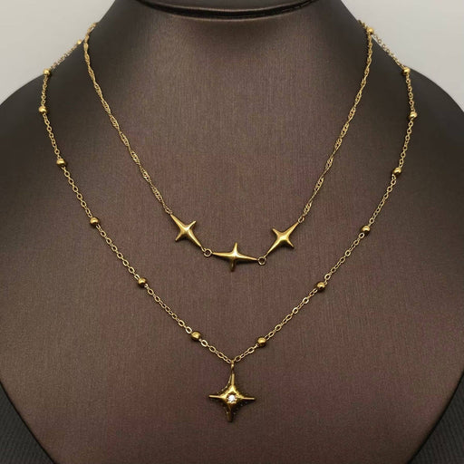 18K Gold Plated SS Star Charm Double Layer Necklace - FGS/MS