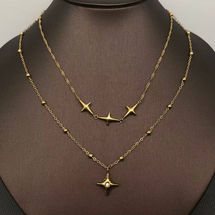 18K Gold Plated SS Star Charm Double Layer Necklace - FGS/MS