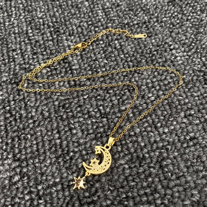 Sparkling Cubic Zirconia Star Moon charm Necklace - MS