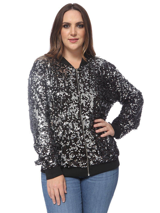 Plus Size Sequin Bomber Jacket