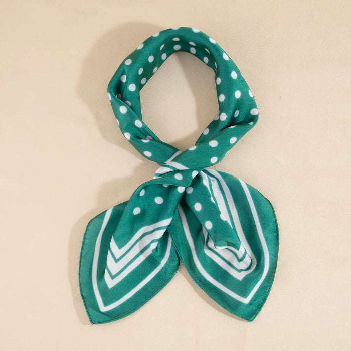 Polka Dot With Stripe Border Print Satin Square Scarf