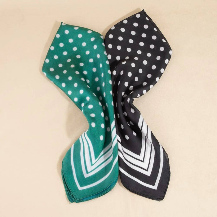 Polka Dot With Stripe Border Print Satin Square Scarf