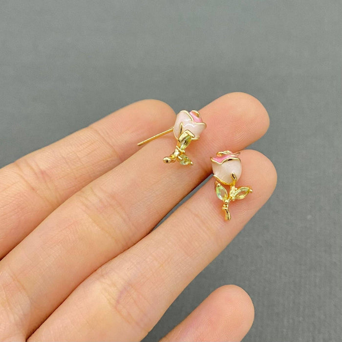 Enamel Rose Flower Ear Studs