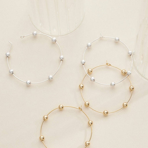 Minimalist Beaded Hoop Earrings Silver Gold Lightweight