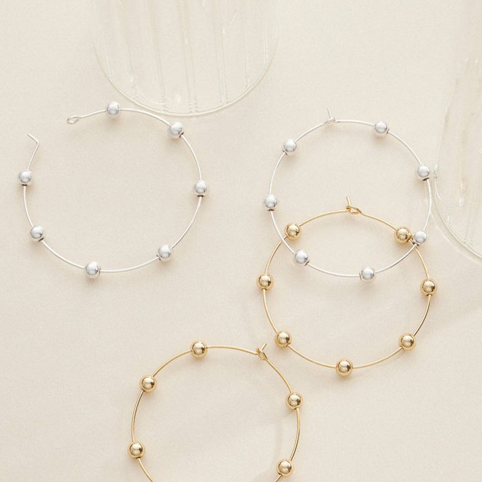 Minimalist Beaded Hoop Earrings Silver Gold Lightweight
