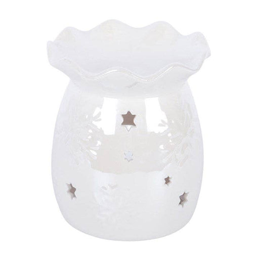 Iridescent White Snowflake Winter Oil Burner and Wax Warmer